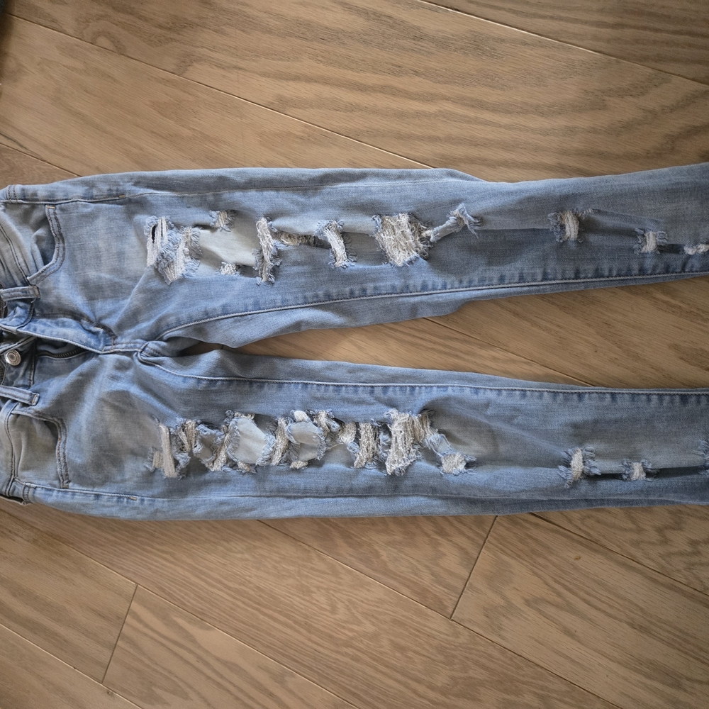 American Eagle Outfitters Blue Skinny Jeans Super Distressed
